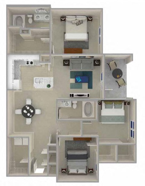 Floor Plan for the Floyd. A 3 Bedroom 2 Bathroom layout. 